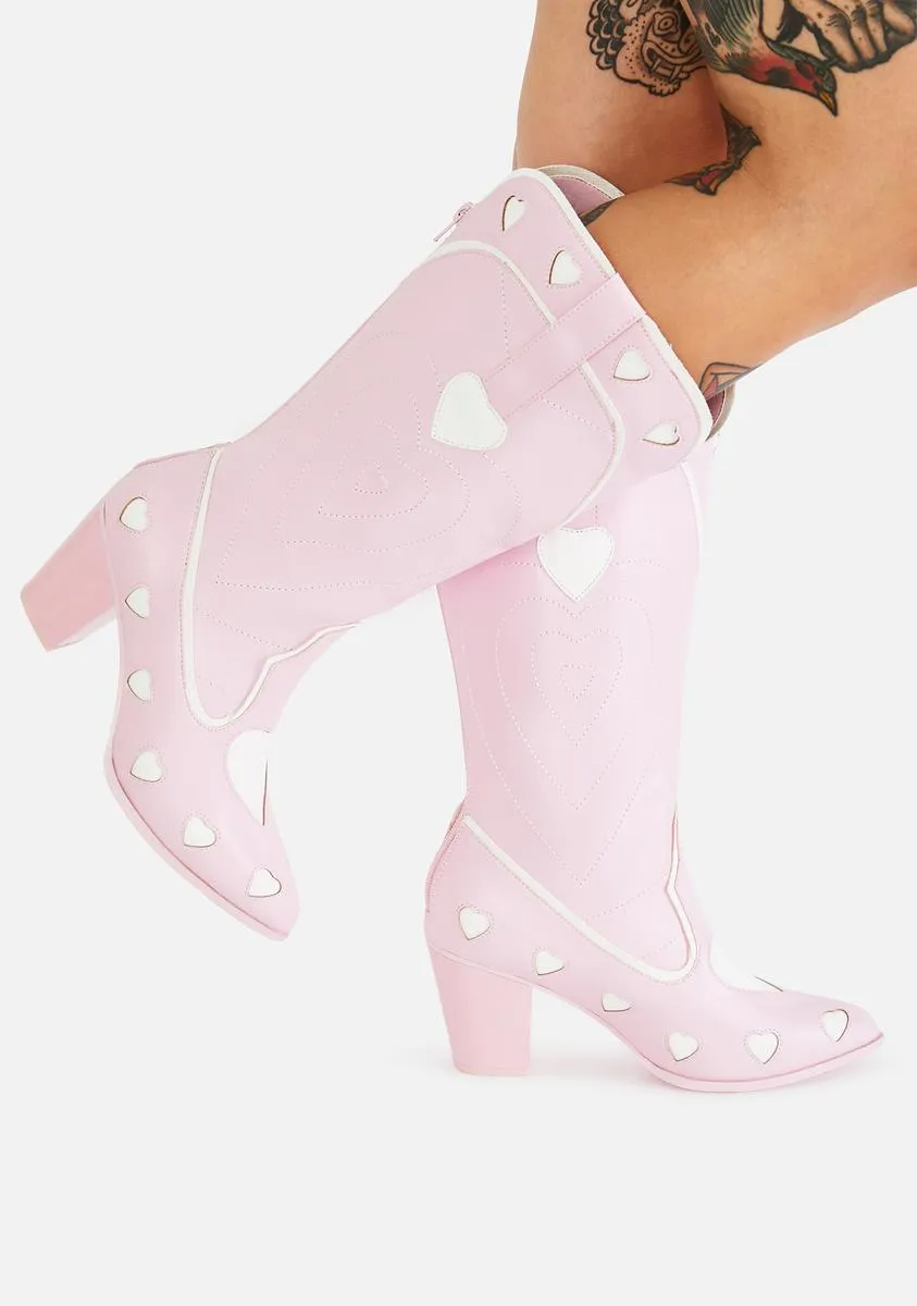 Pink Heart Space Cowgirl Boots