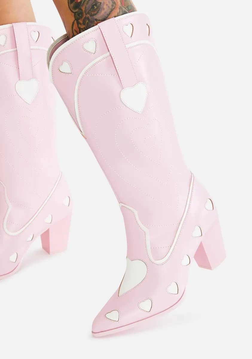 Pink Heart Space Cowgirl Boots