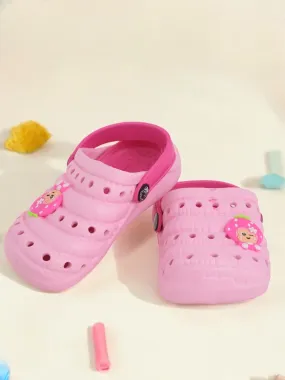 Pink Strawberry Cartoon Design Rubber Clogs for Girls