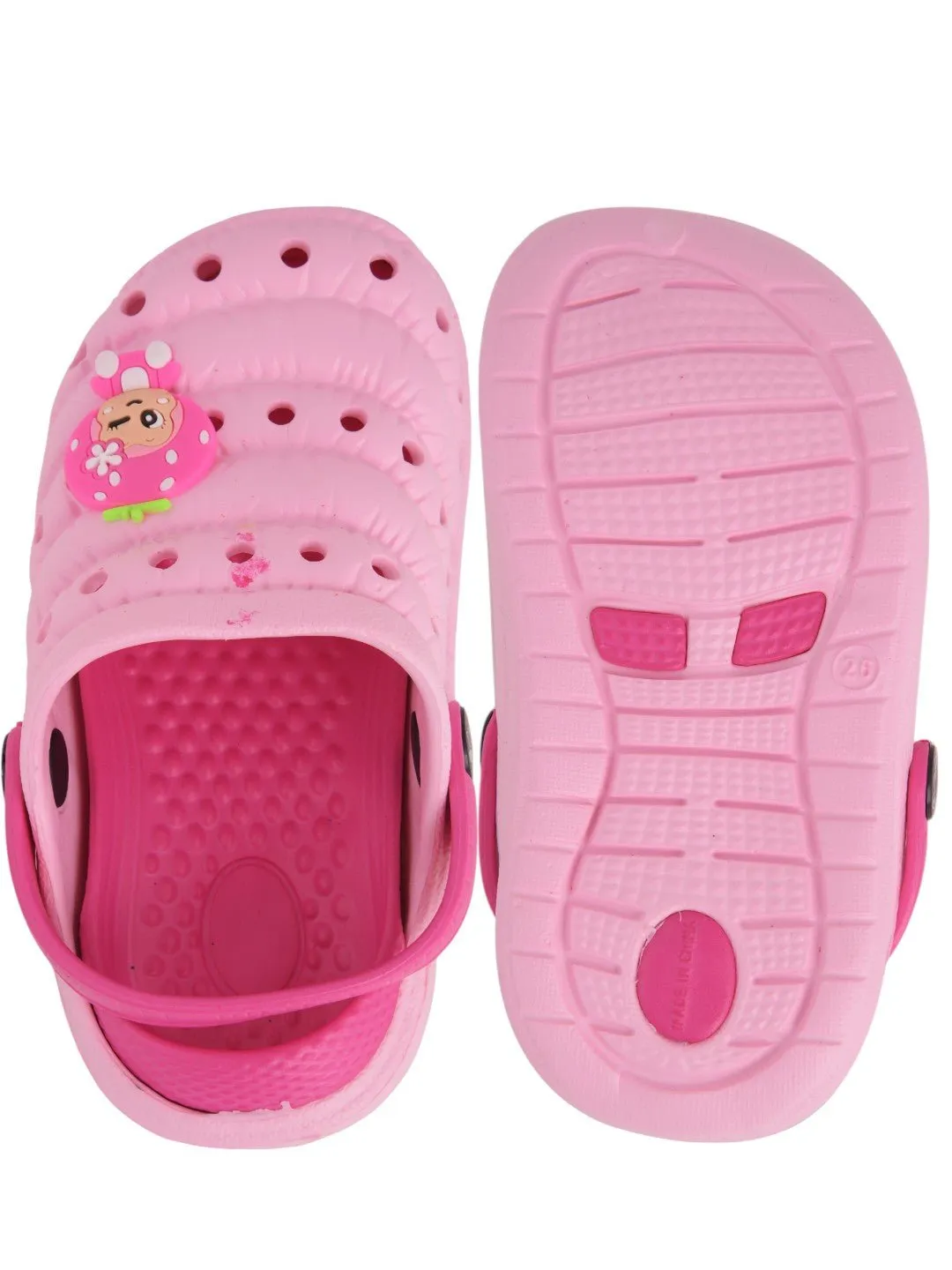 Pink Strawberry Cartoon Design Rubber Clogs for Girls