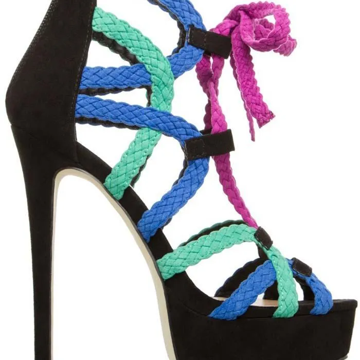 Platform Lace Up Strappy Ankle Cutout Sandals