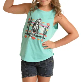 Rock & Roll Cowgirl Girls' Horse Desert Graphic Tank Top