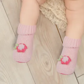 Rosy Newborn Crochet Socks Booties - Pink