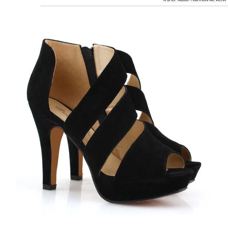 Sexy Women's Zipper Stilettlo Pep Toe Platform Heel Sandals