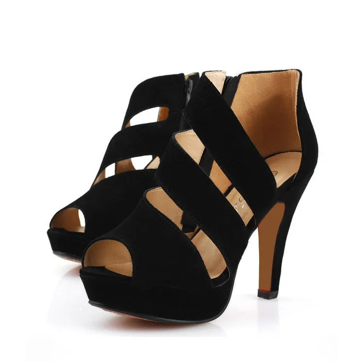 Sexy Women's Zipper Stilettlo Pep Toe Platform Heel Sandals