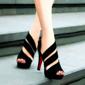 Sexy Women's Zipper Stilettlo Pep Toe Platform Heel Sandals