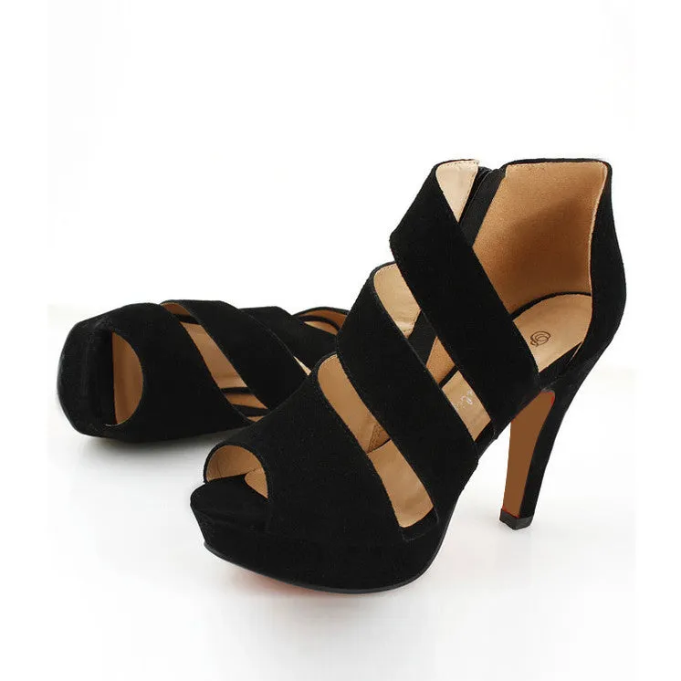 Sexy Women's Zipper Stilettlo Pep Toe Platform Heel Sandals