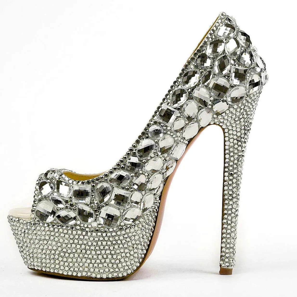 Silver Platform Wedding Rhinestone Sandals