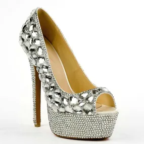 Silver Platform Wedding Rhinestone Sandals