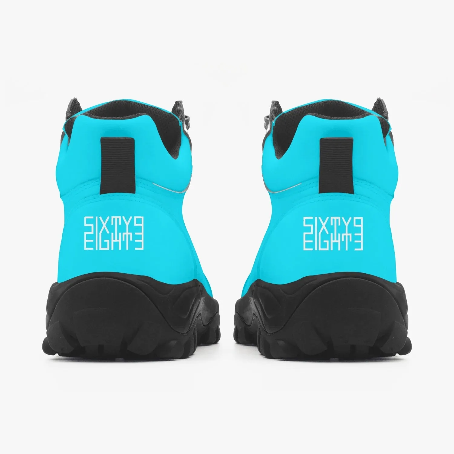 Sixty Eight 93 Logo White Aqua Blue High Top Boots