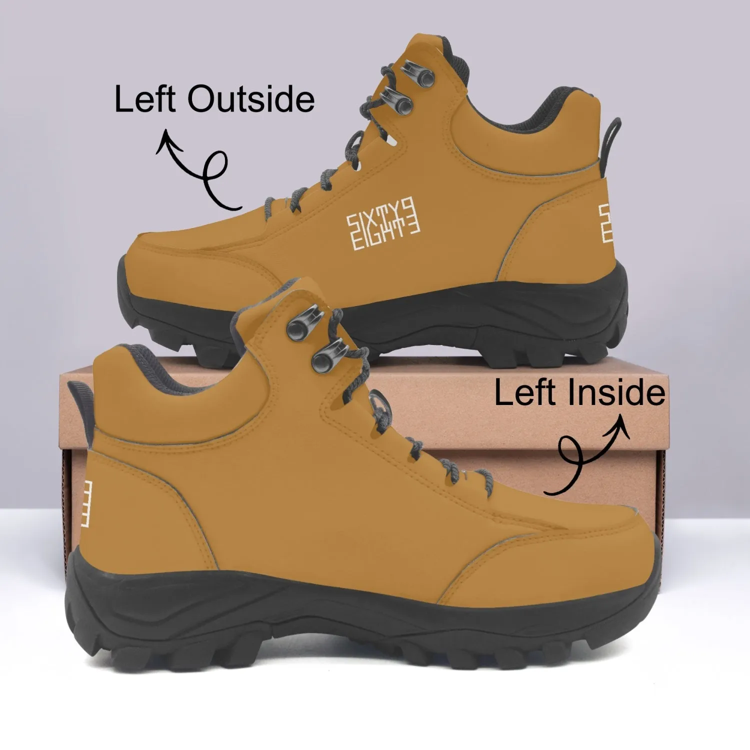Sixty Eight 93 Logo White Brown Grain High Top Boots