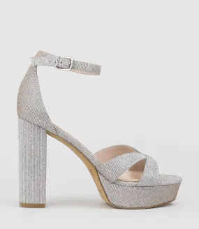 SLOANE110 Platform Sandal in Silver Ritz