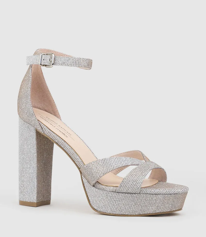 SLOANE110 Platform Sandal in Silver Ritz