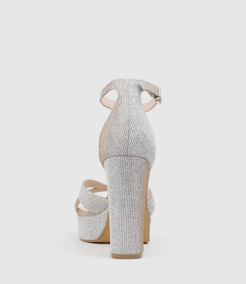SLOANE110 Platform Sandal in Silver Ritz