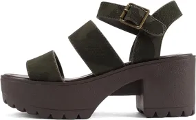 Soda Account Camouflage Ankle Strap Round Open Toe Strappy Block Heeled Sandals