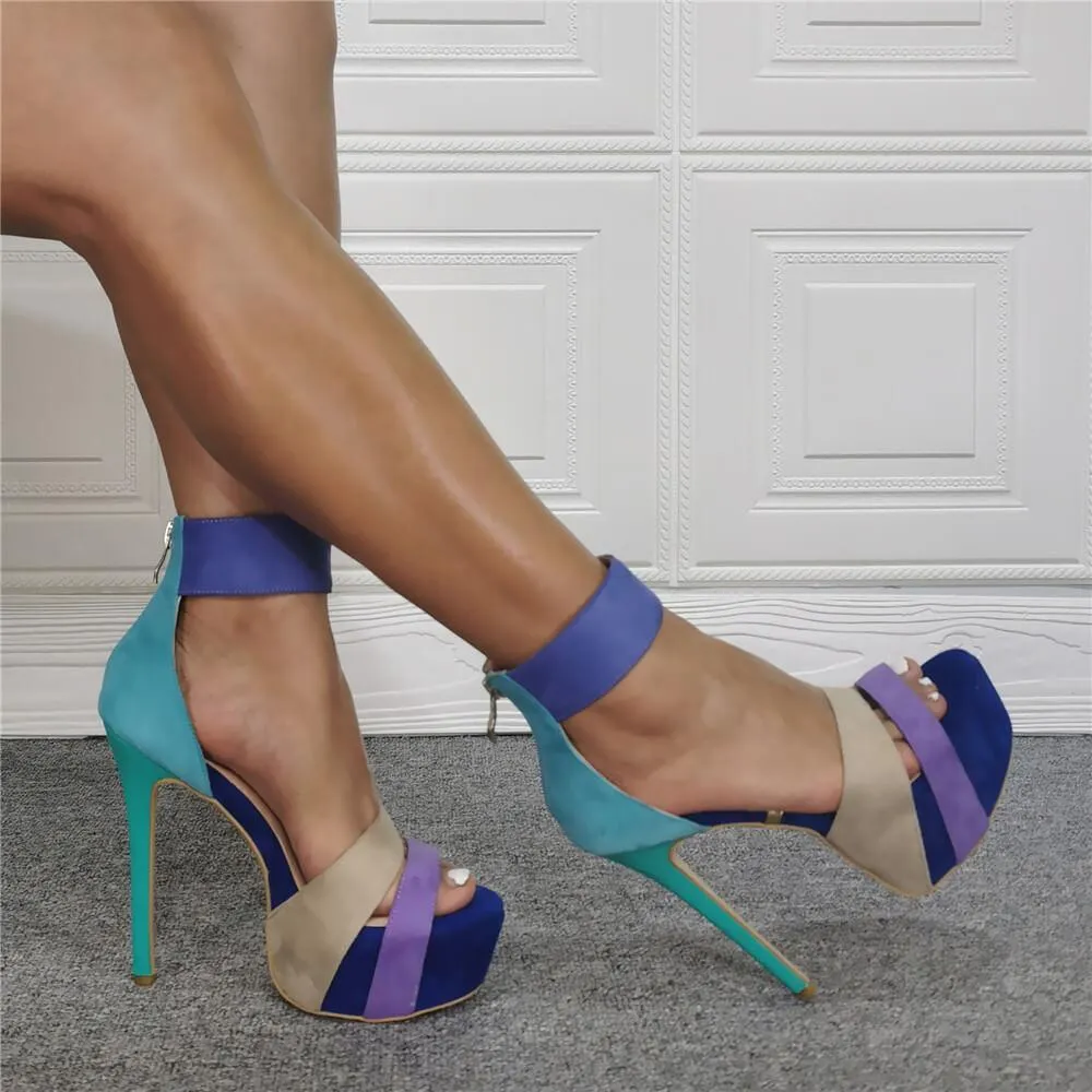 Suede Peep Toe Platform Multi High Heel Sandals