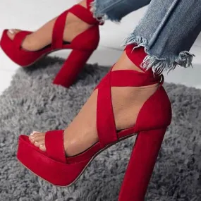 Suede Platform Strap Chunky Heel Sandals