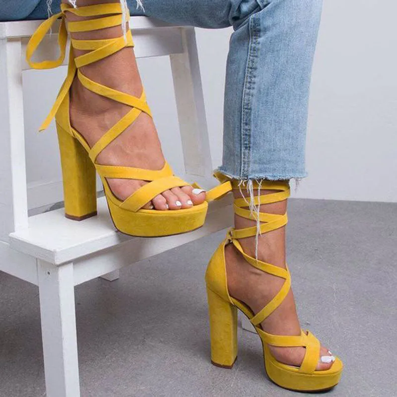 Suede Platform Strap Chunky Heel Sandals