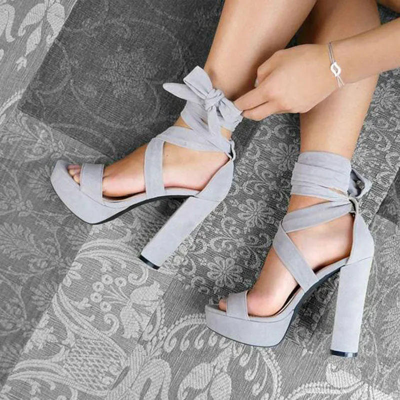 Suede Platform Strap Chunky Heel Sandals