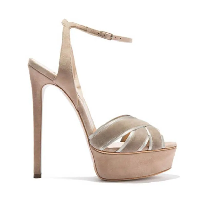 Summer Platform Suede Buckle Cutout High Heel Sandals