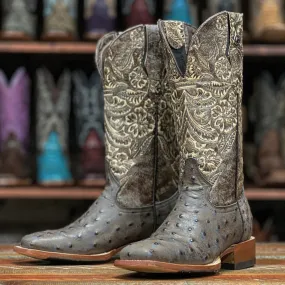 Tanner Mark Women's Brown Ostrich Floral Tooled Boots