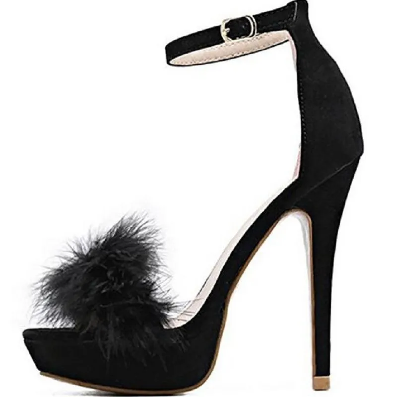 Tucomosi Women Party Shoe Pumps Round Toe Stiletto Platform with Feather