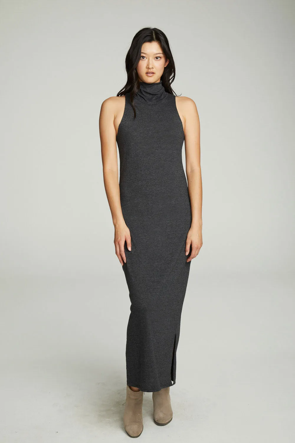 Turtle Neck Tank Maxi Dress With Side Slits