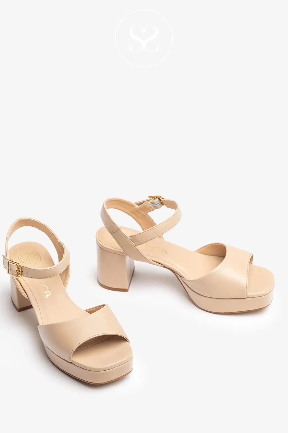 UNISA NEY_25_NTO NUDE LEATHER BLOCK HEEL SANDALS