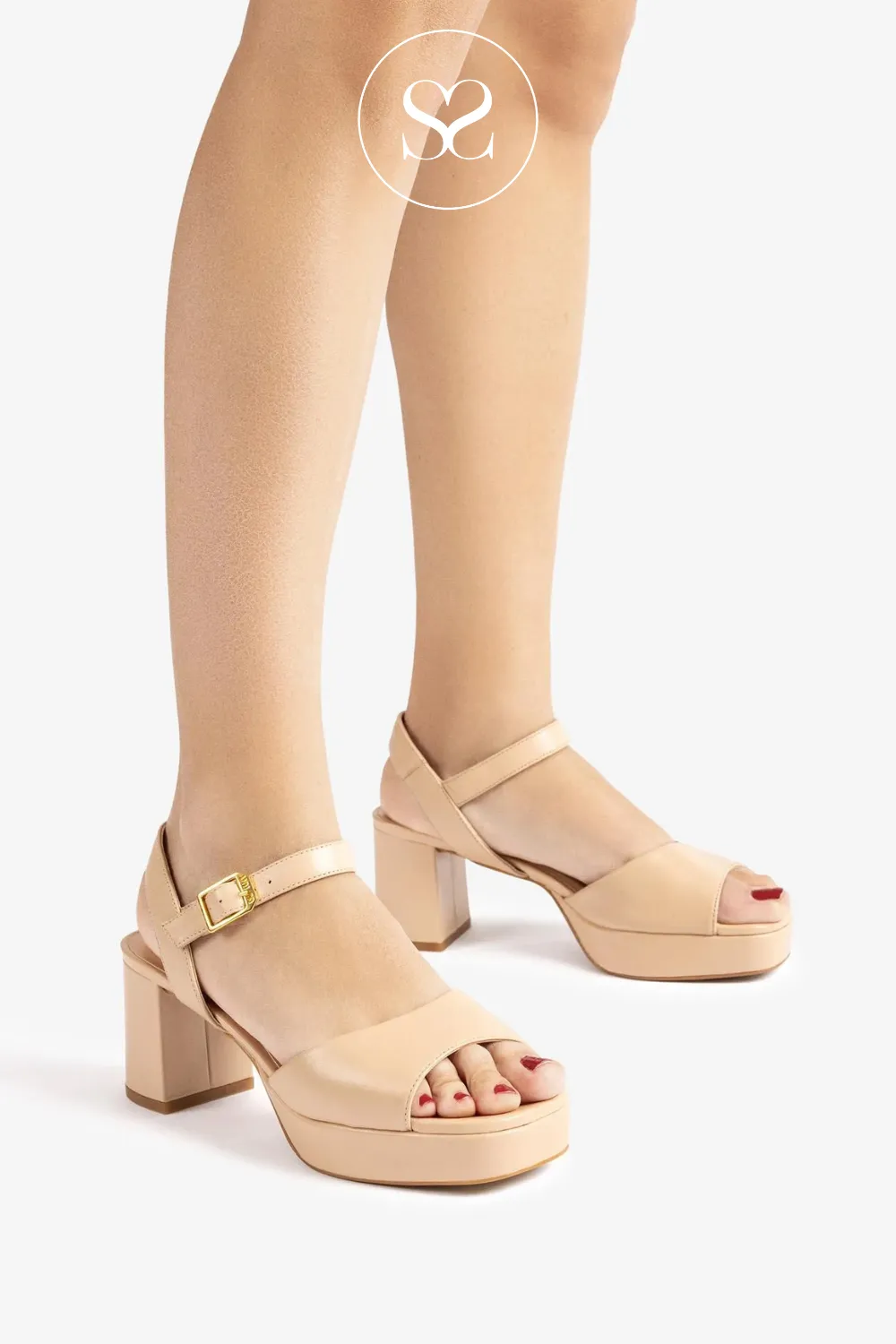 UNISA NEY_25_NTO NUDE LEATHER BLOCK HEEL SANDALS