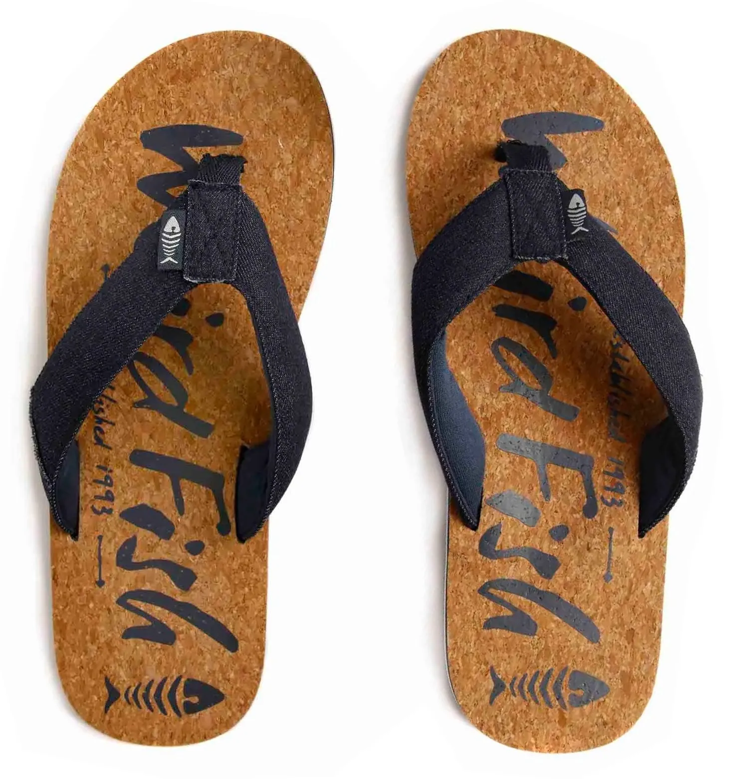 Weird Fish Mens Corkham Cork Effect Flip Flops - Denim