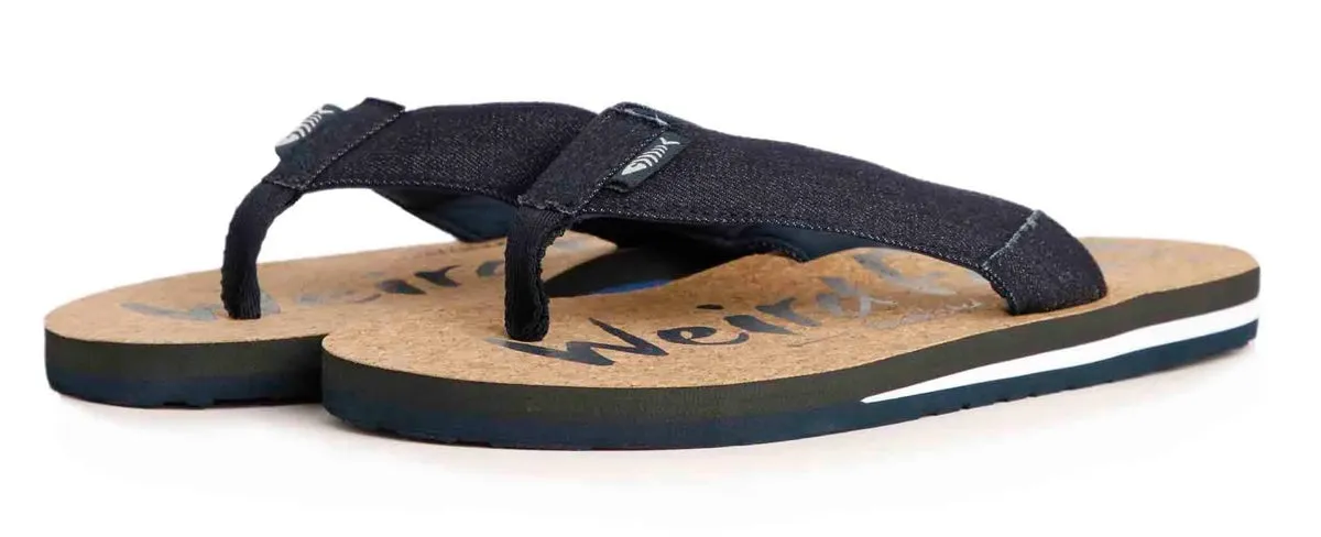 Weird Fish Mens Corkham Cork Effect Flip Flops - Denim