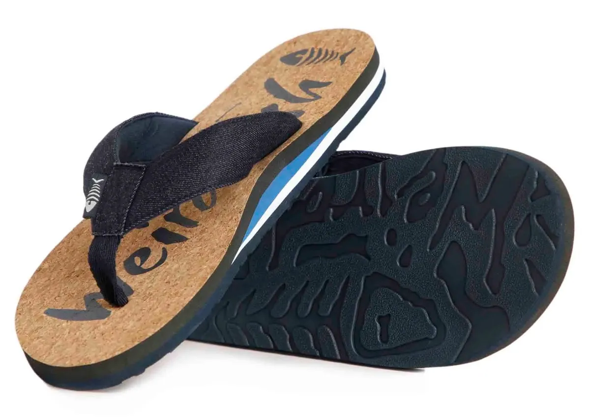 Weird Fish Mens Corkham Cork Effect Flip Flops - Denim