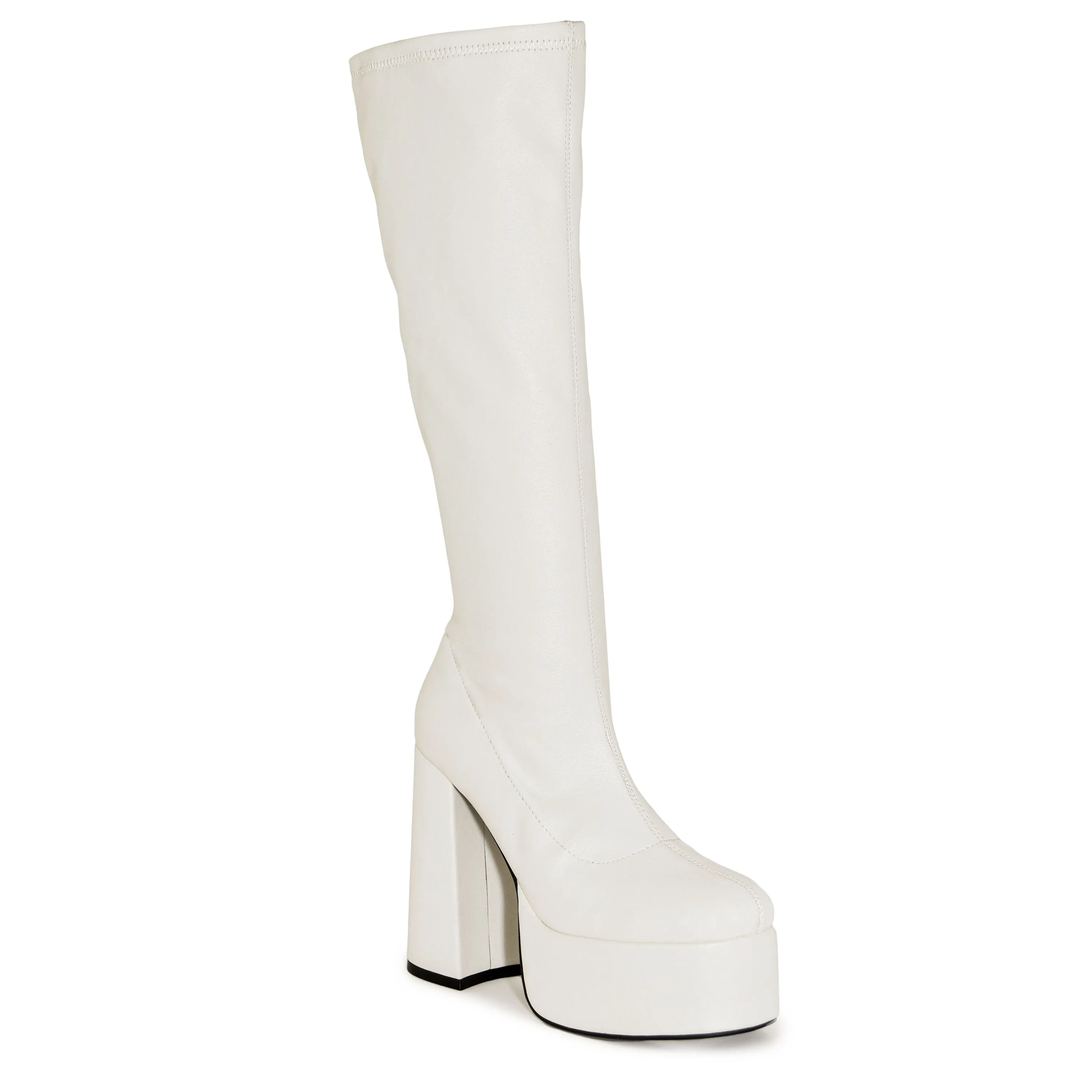 WINNA-01 Retro High Platform Chunky Block Heel Knee Length Boots