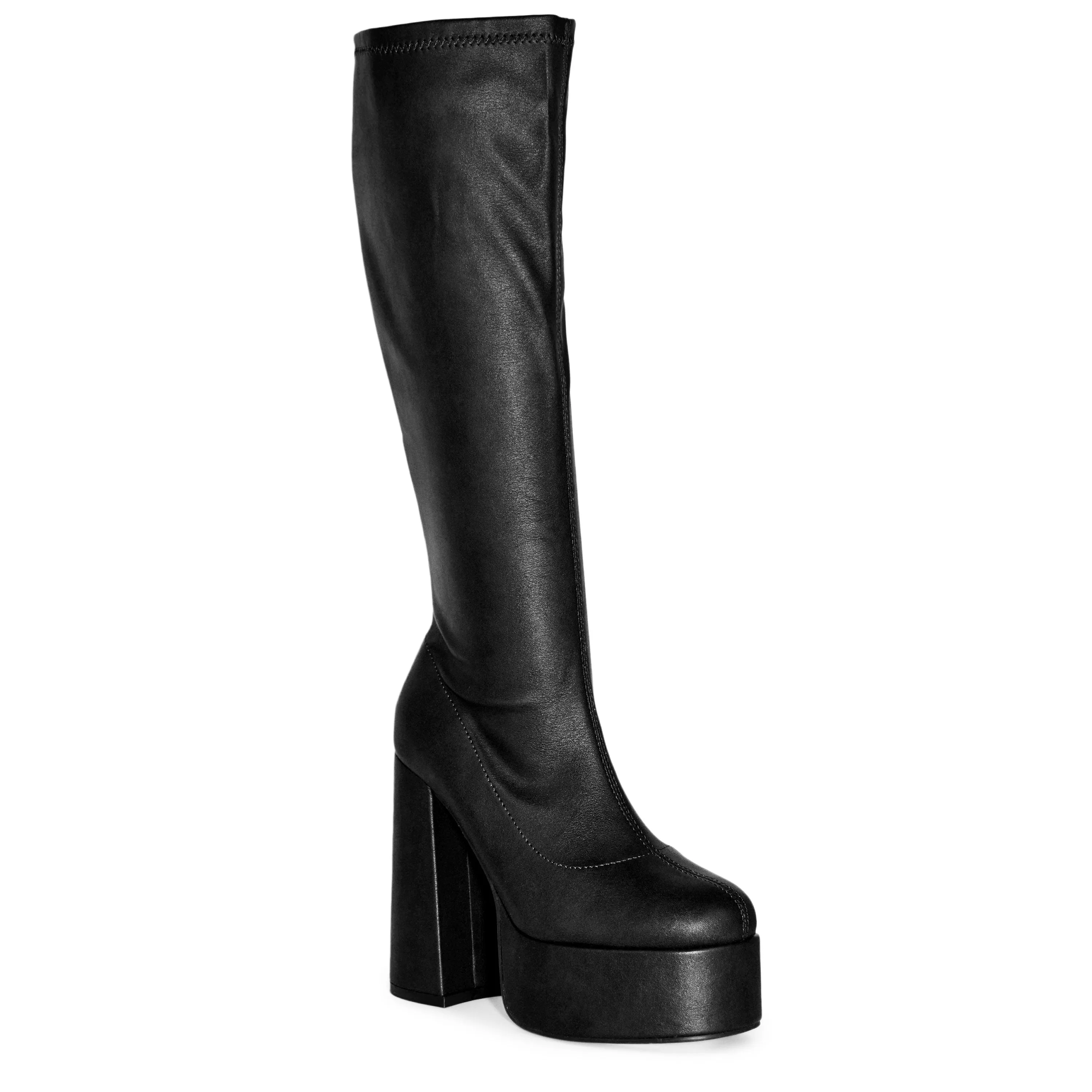 WINNA-01 Retro High Platform Chunky Block Heel Knee Length Boots