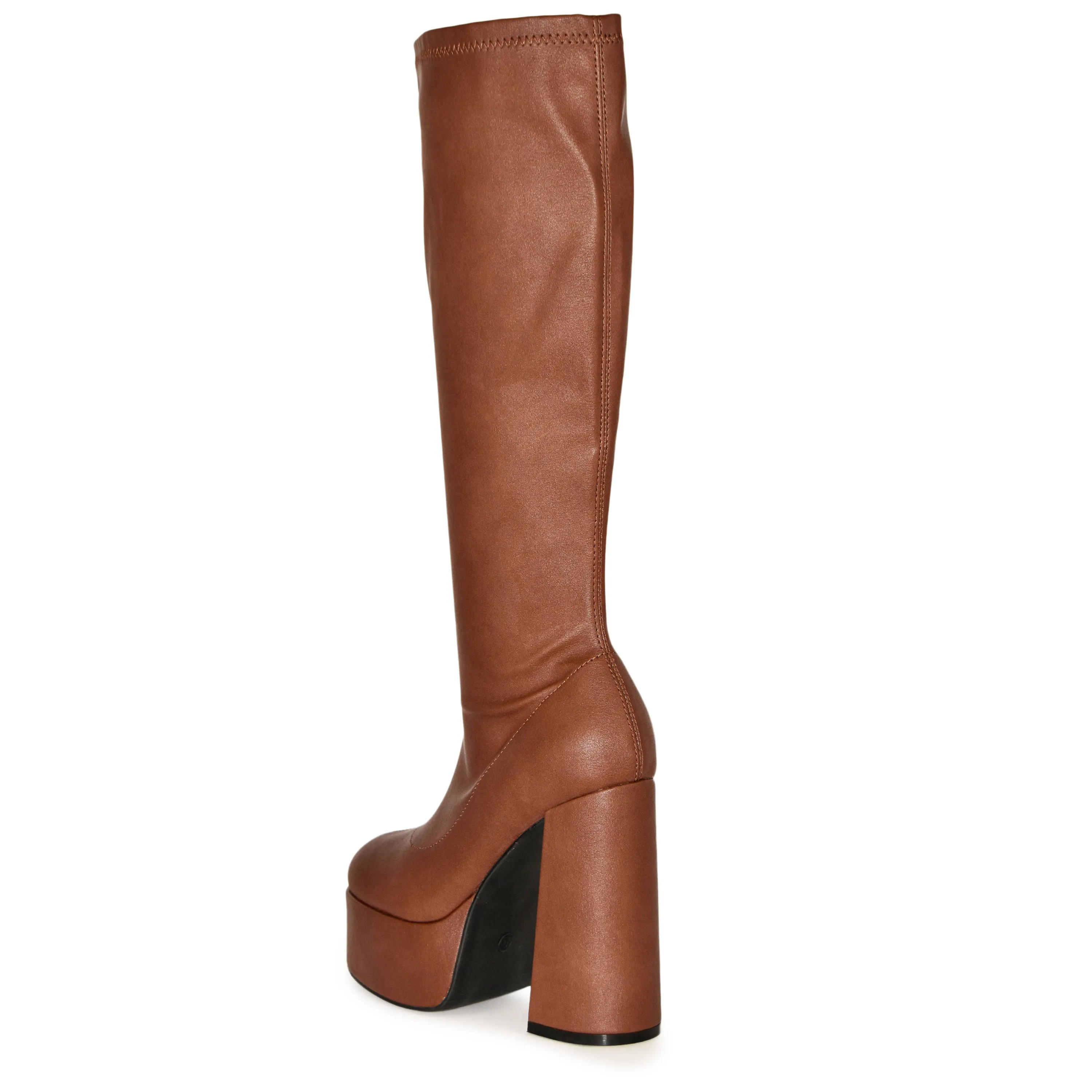 WINNA-01 Retro High Platform Chunky Block Heel Knee Length Boots