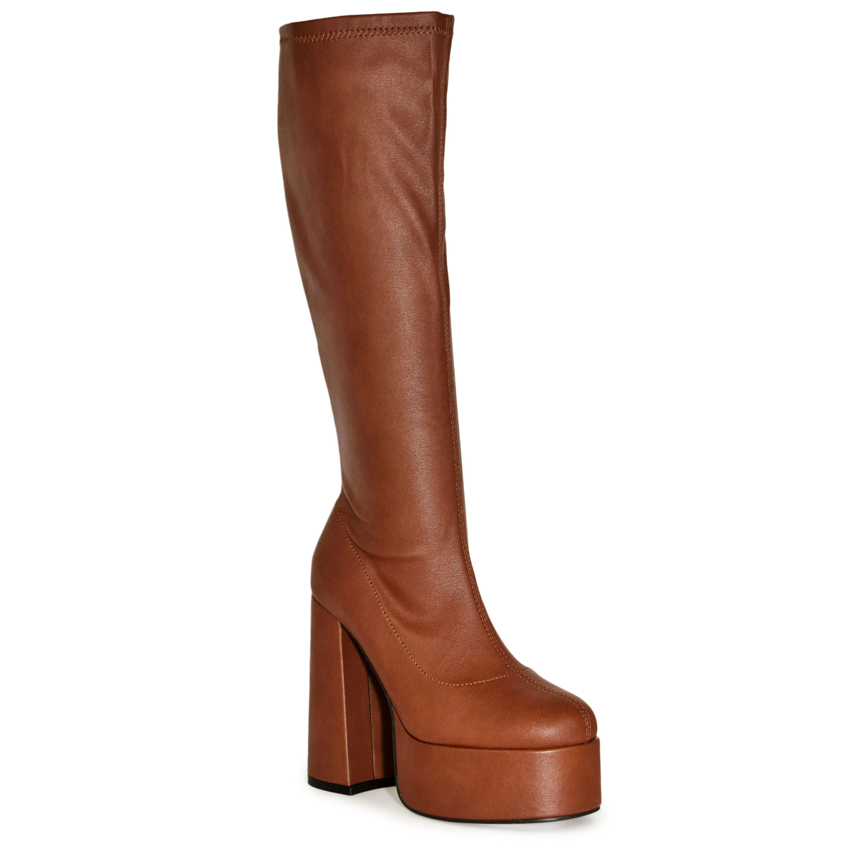 WINNA-01 Retro High Platform Chunky Block Heel Knee Length Boots