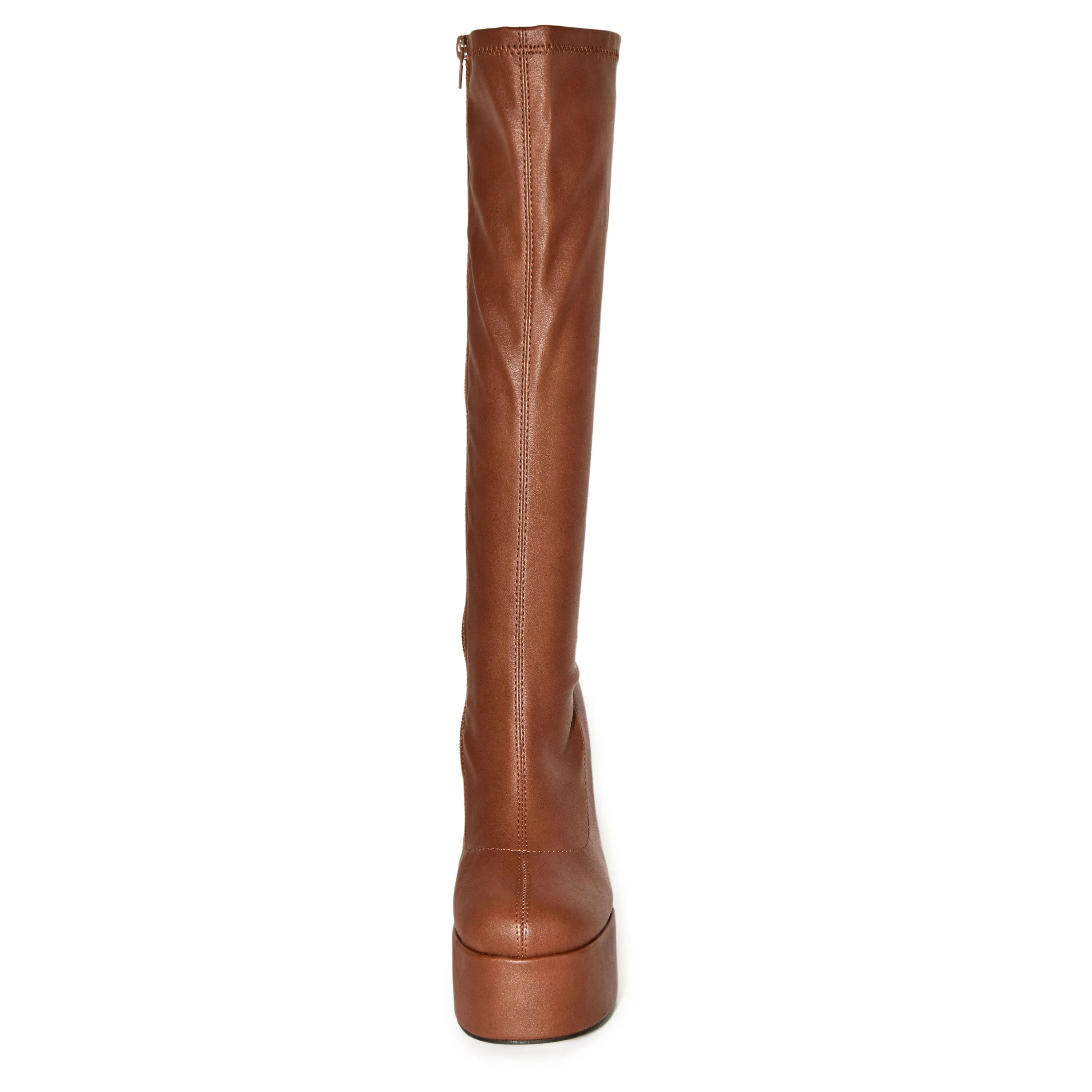 WINNA-01 Retro High Platform Chunky Block Heel Knee Length Boots
