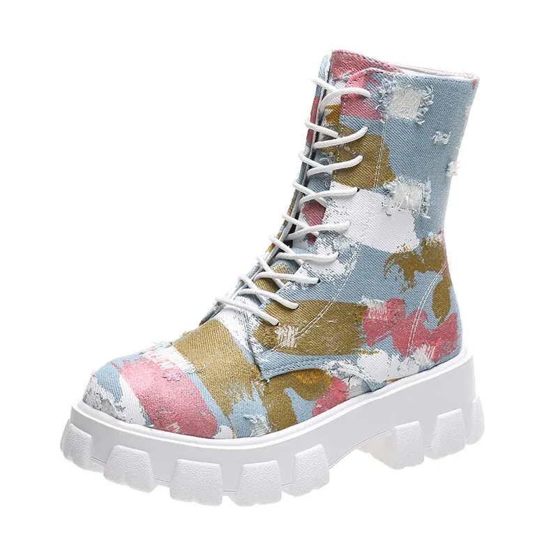 Women Canvas Tide Boots Platform Thick High-top Sneakers