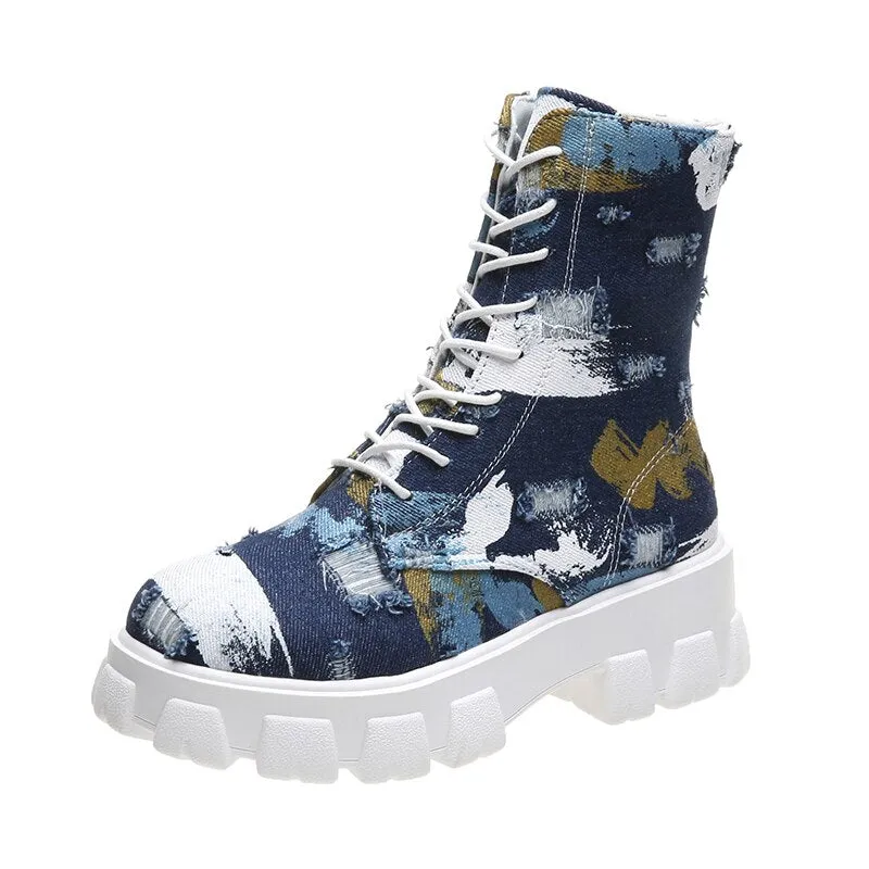 Women Canvas Tide Boots Platform Thick High-top Sneakers