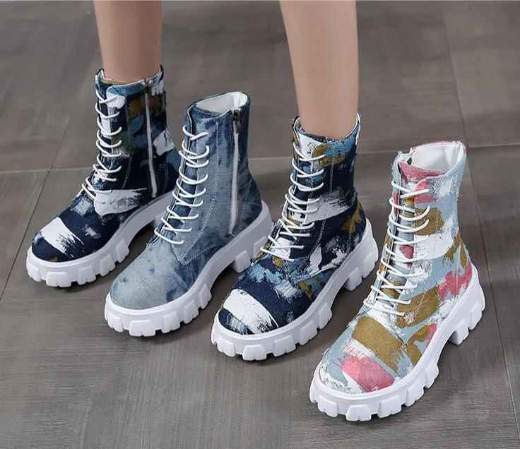 Women Canvas Tide Boots Platform Thick High-top Sneakers