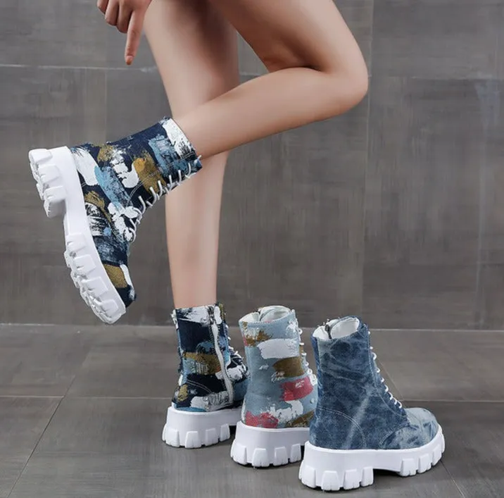 Women Canvas Tide Boots Platform Thick High-top Sneakers