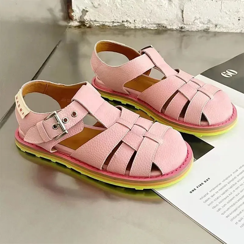 Women Genuine Leather Retro Sandals