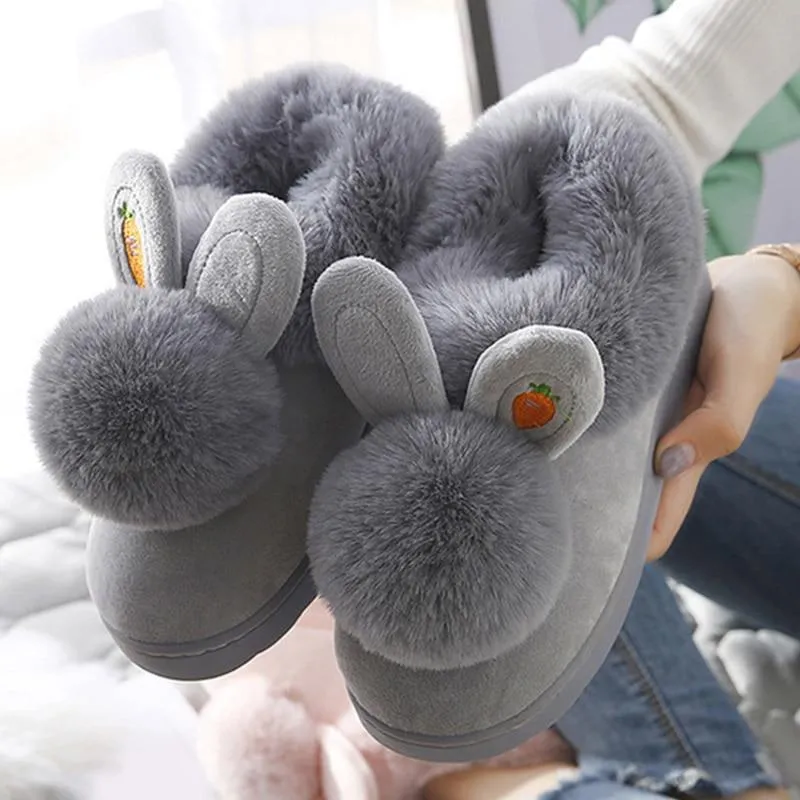 Women Rabbit Indoor Soft Faux Fur Plush Slippers