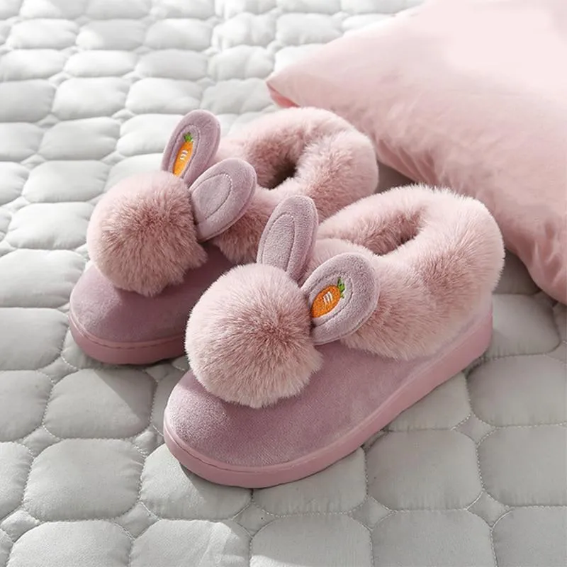 Women Rabbit Indoor Soft Faux Fur Plush Slippers