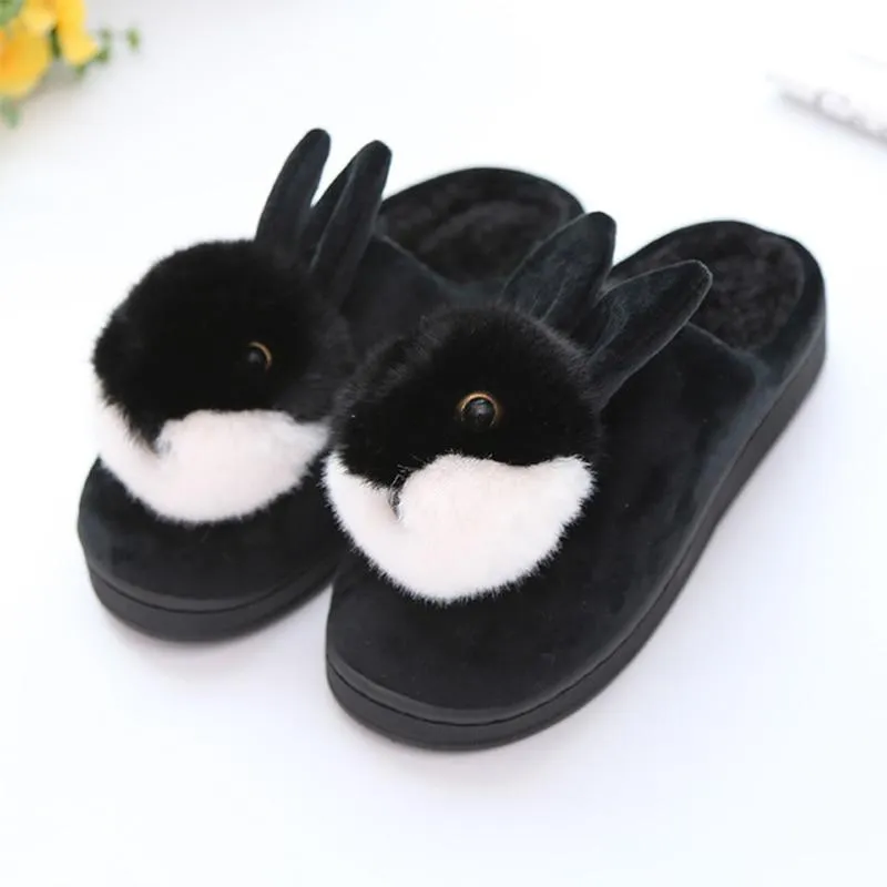 Women Rabbit Indoor Soft Faux Fur Plush Slippers