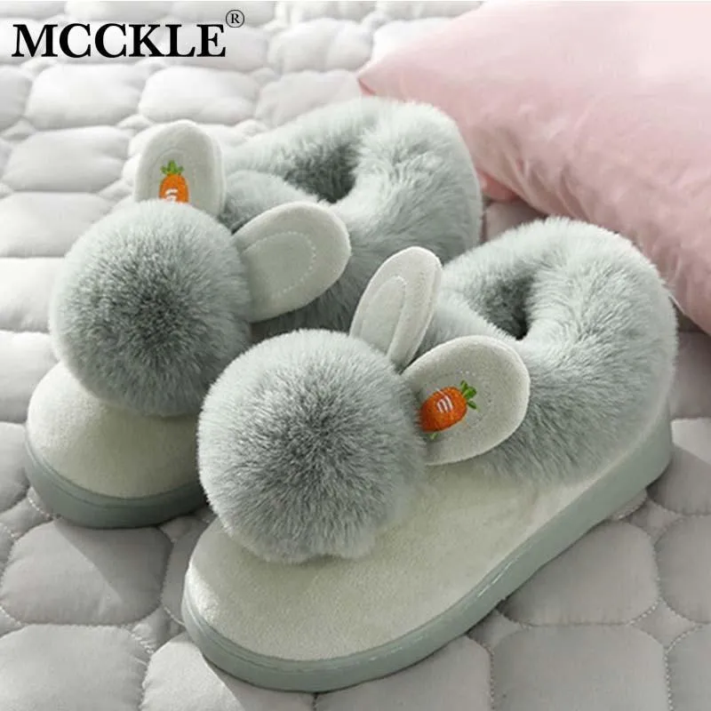 Women Rabbit Indoor Soft Faux Fur Plush Slippers