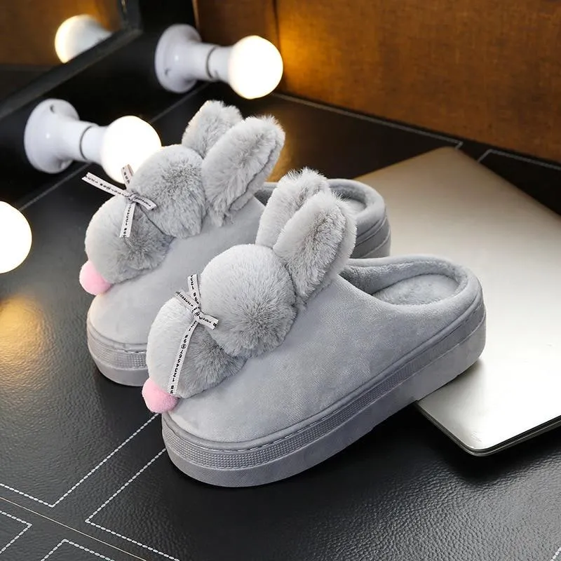 Women Rabbit Indoor Soft Faux Fur Plush Slippers