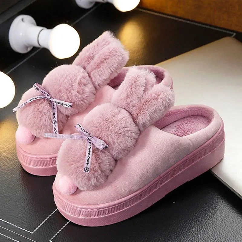 Women Rabbit Indoor Soft Faux Fur Plush Slippers