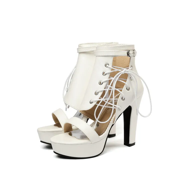 Women's Incline Strap Cross Ankle Strap Platform Chunky Heel Sandals