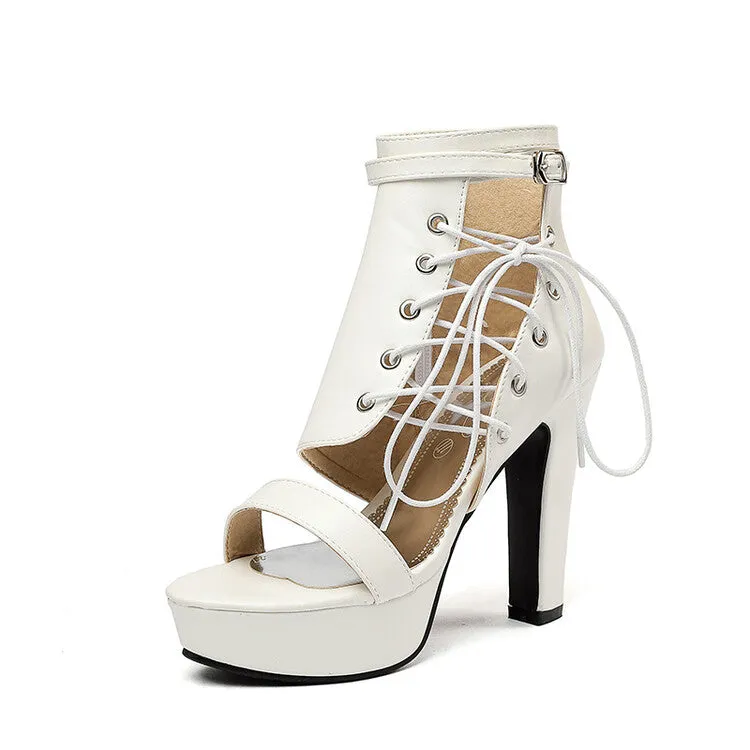 Women's Incline Strap Cross Ankle Strap Platform Chunky Heel Sandals